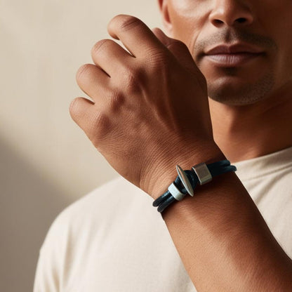 Men's Black Double Leather Bracelet