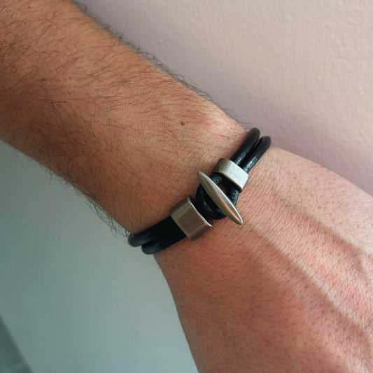 Men's Black Double Leather Bracelet